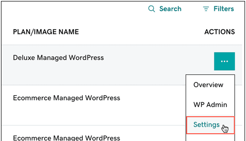 GoDaddy Managed WordPress product settings