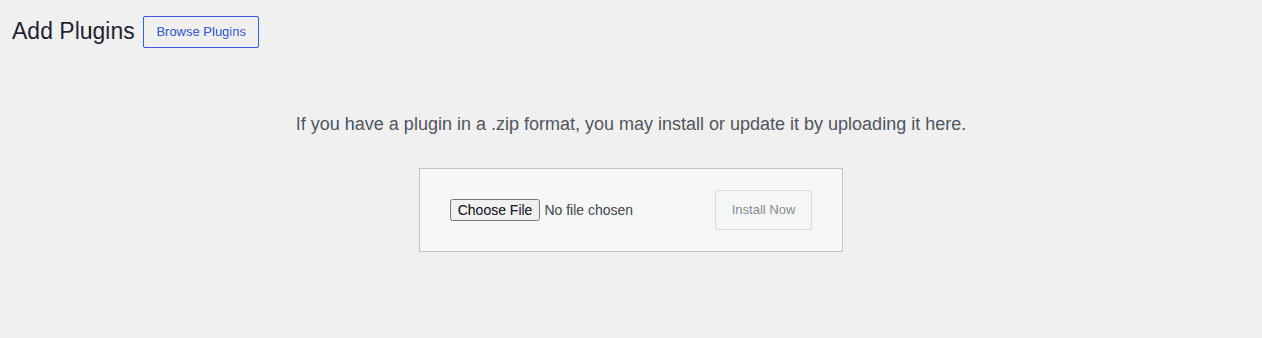 WordPress plugin ZIP upload panel