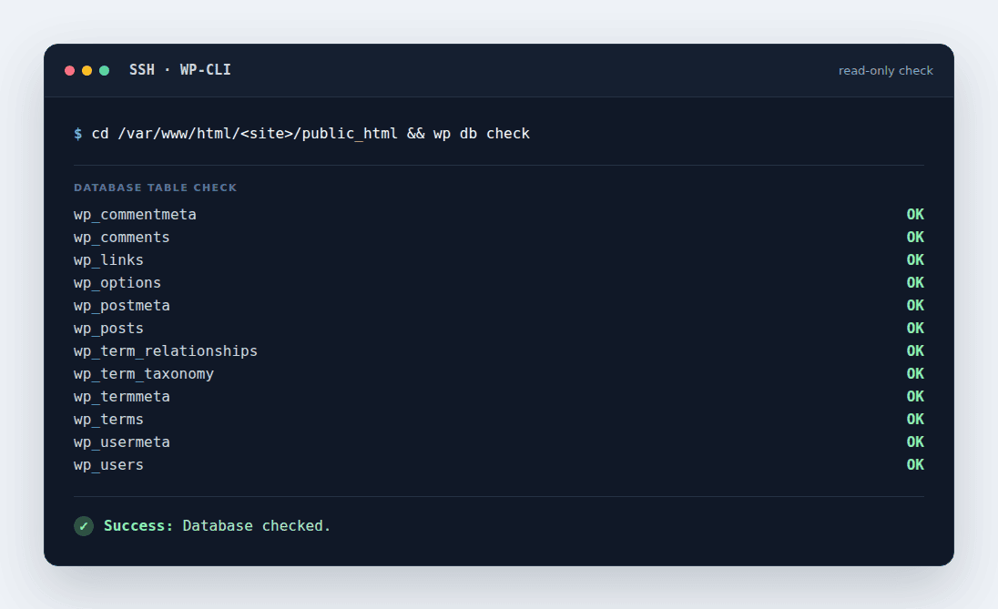 WP-CLI database connectivity check