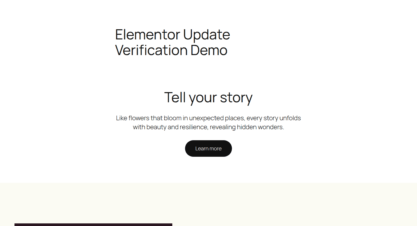Published Elementor page used for frontend verification