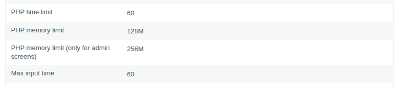 WordPress Site Health runtime and memory values