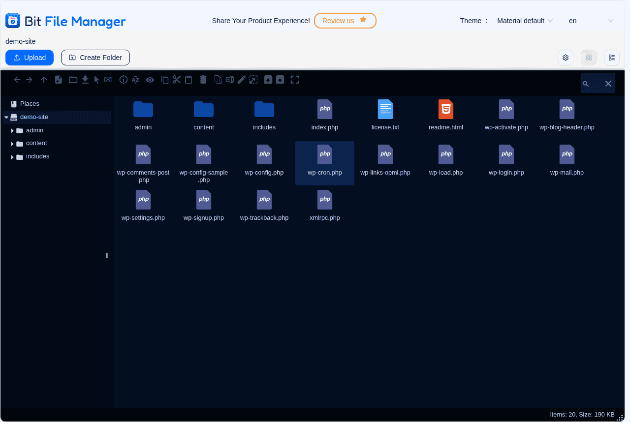 Bit File Manager workspace and navigation