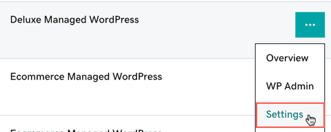 GoDaddy Managed WordPress Settings action