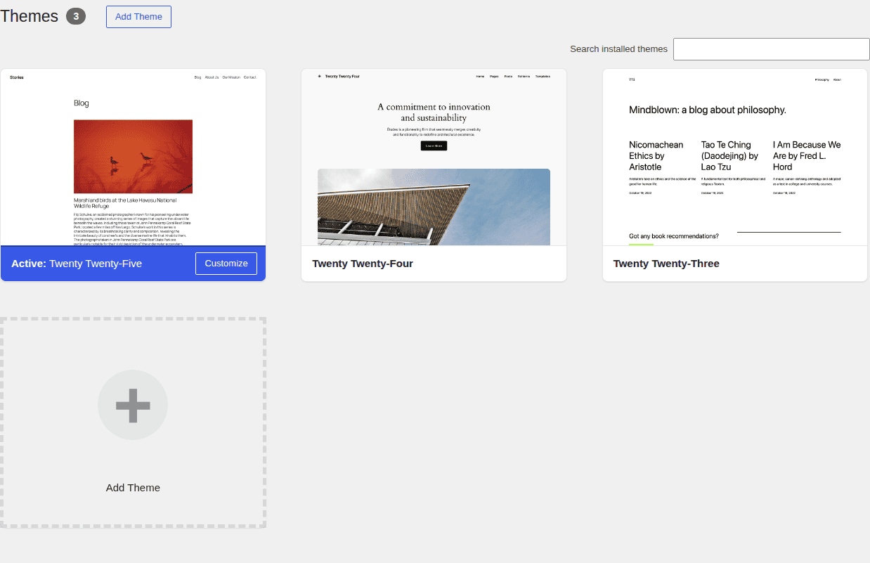 WordPress Themes management screen