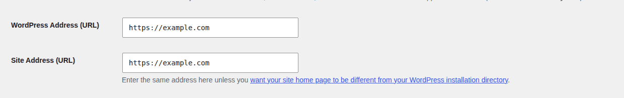 WordPress General Settings URL fields