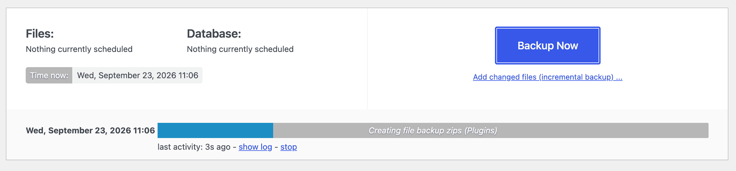 UpdraftPlus backup progress screen