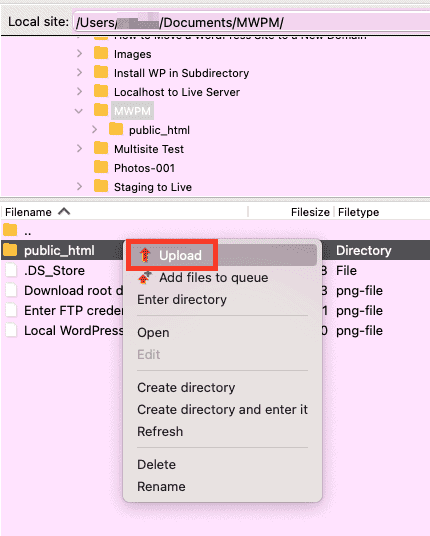 Uploading WordPress files to a server during a manual theme replacement
