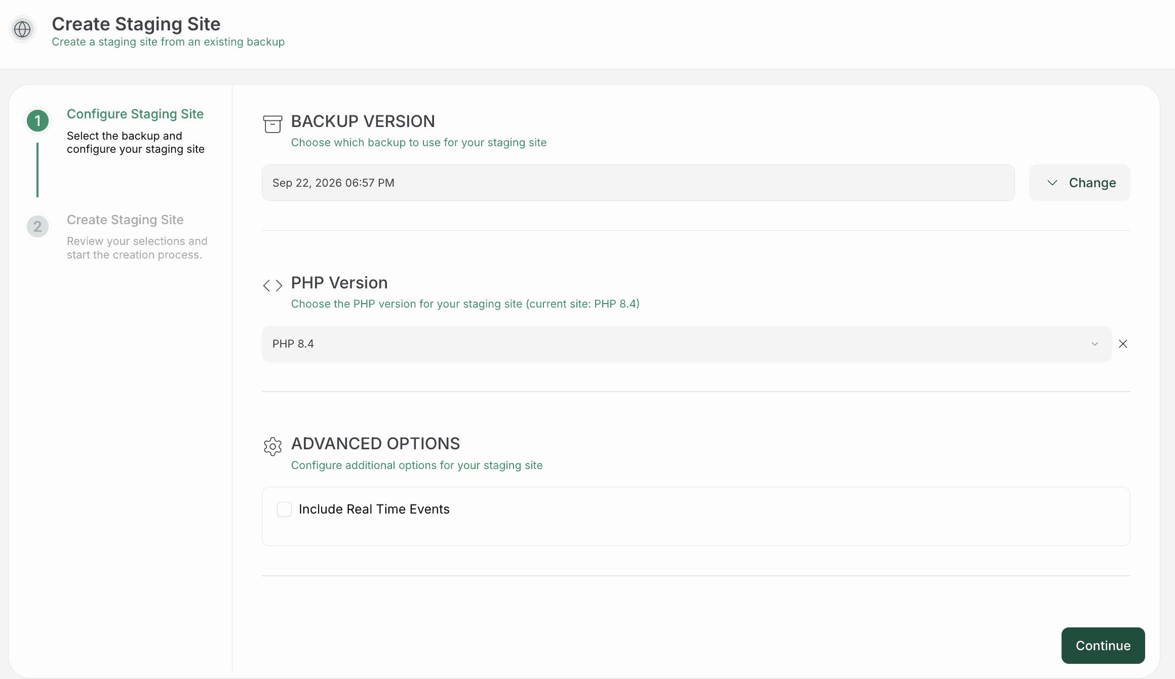 WordPress staging site interface for testing plugin updates